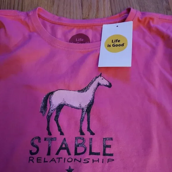 Barbie Pink Life Is Good Small "Stable Relationship" Crew Neck Equestrian - Picture 5 of 15